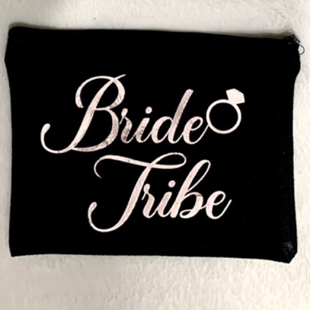 Bride Tribe Cosmetic Bag for Bridal Party- Rose Gold Text Option 3